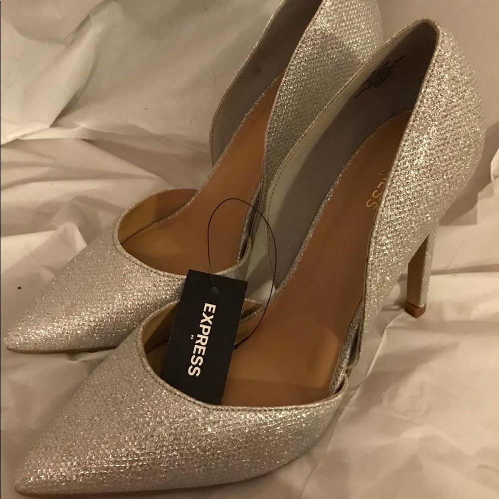 Express sparkly silver heels